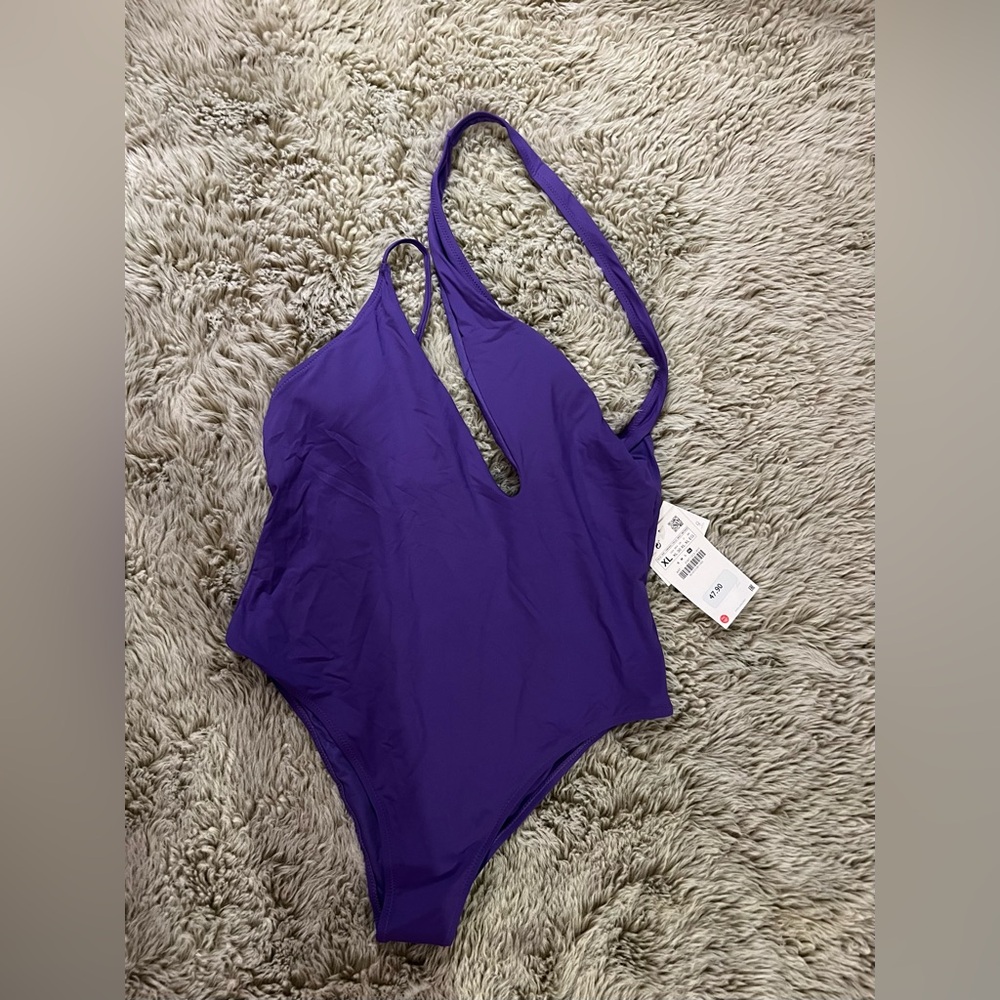 Zara Purple One-Piece Swimsuit Halter V-Neck